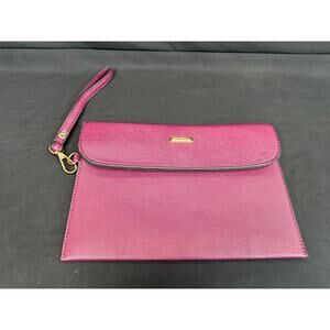 Elim & Paul Pink Envelope Clutch Saffiano Faux Leather Gold-Toned Hardware